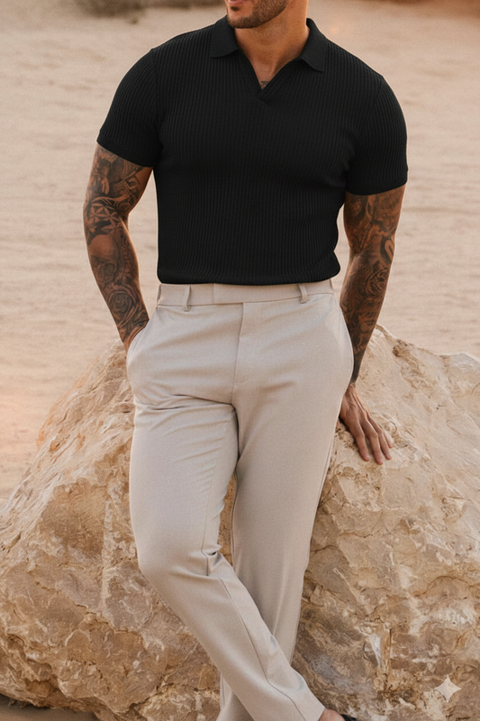 Azure ribbed polo - Black