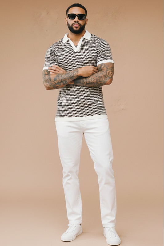 Cairo Knitted Textured Polo - Brown