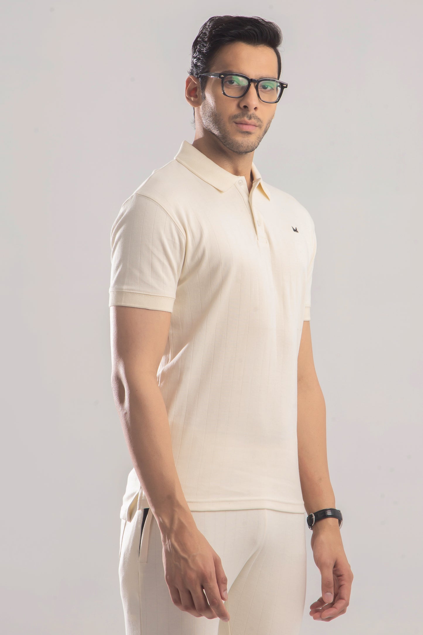 Drop Needle Texture Series Cotton Polo in Cream