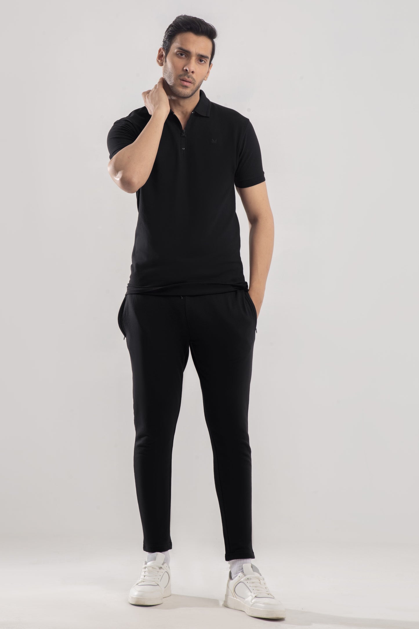 All Black Cotton Terry Trouser with Logo