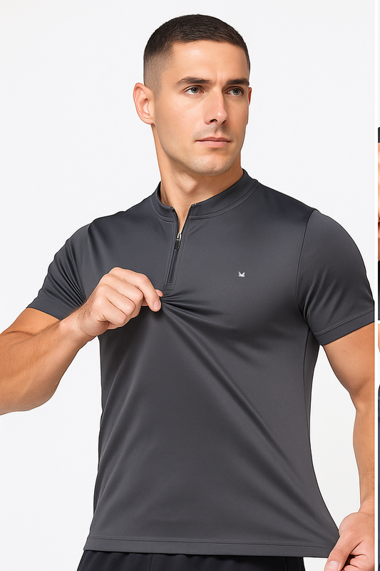Zipper Henley Spandexdry - Charcoal
