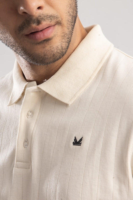 Drop Needle Texture Series Cotton Polo in Cream