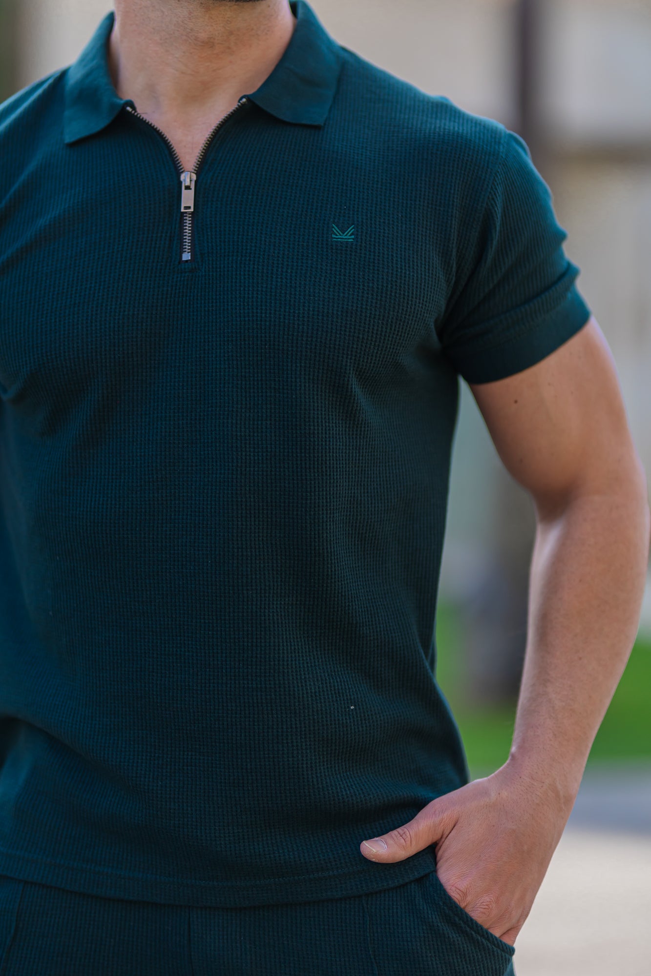 Textured Cotton Polo Seagreen