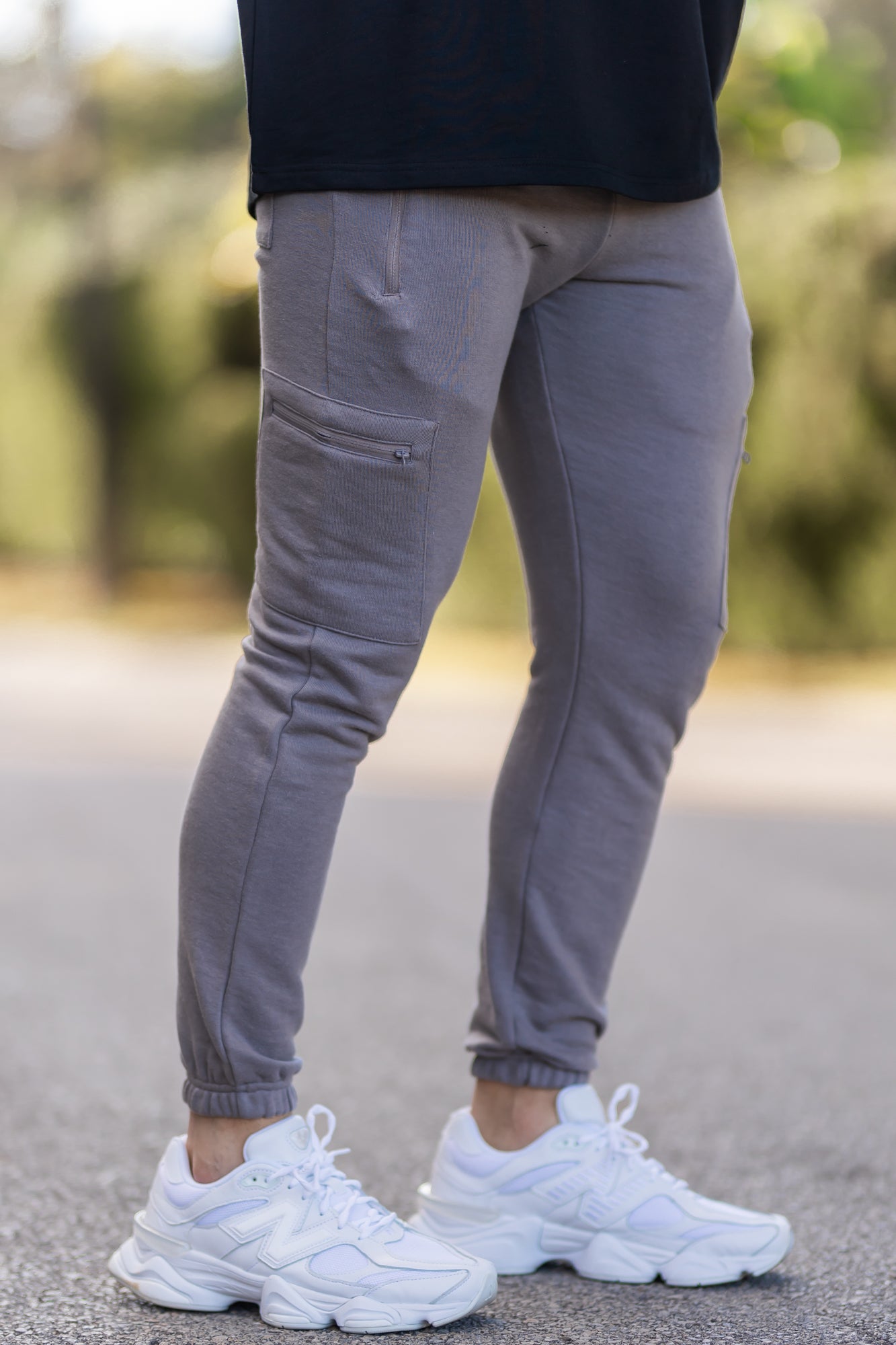 Essential Zip Cotton Terry Trouser in Grey