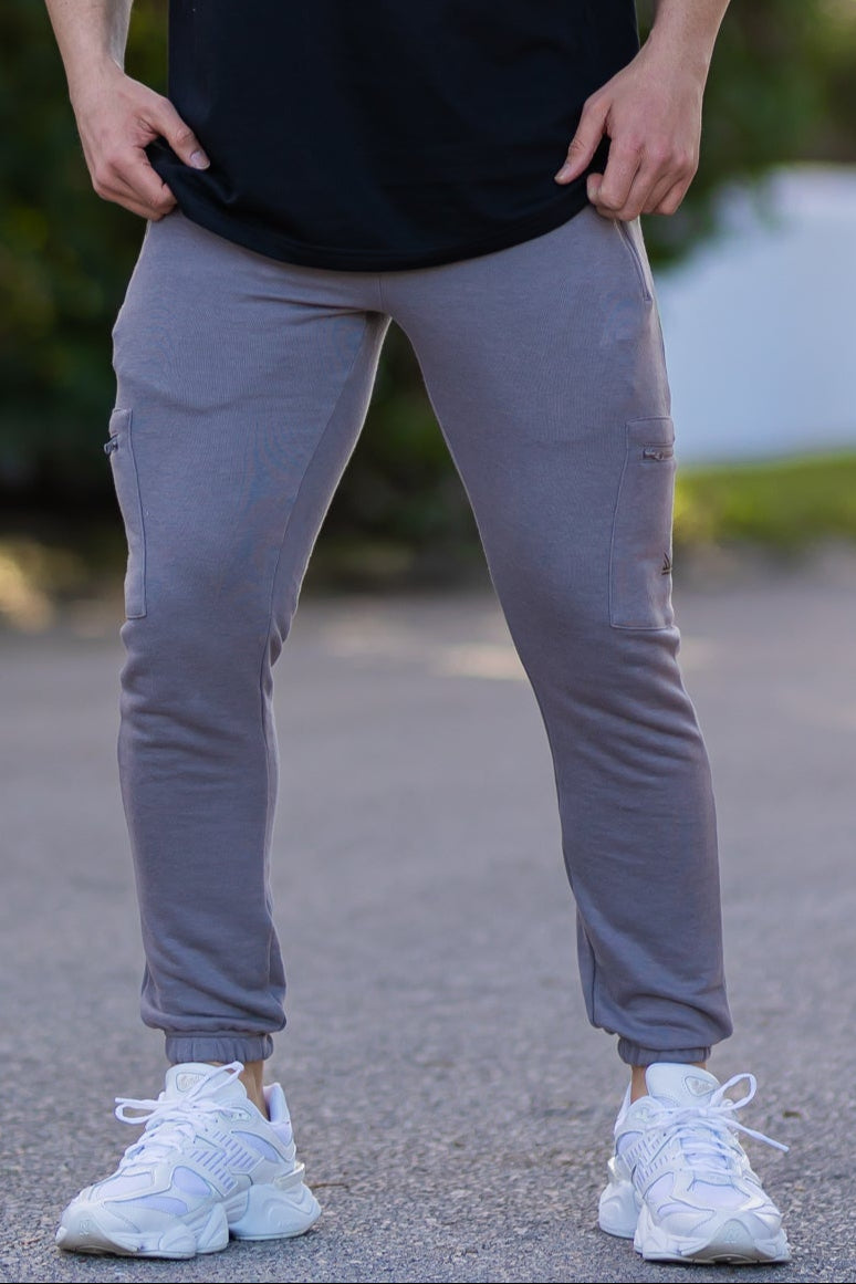 Essential Zip Cotton Terry Trouser in Grey