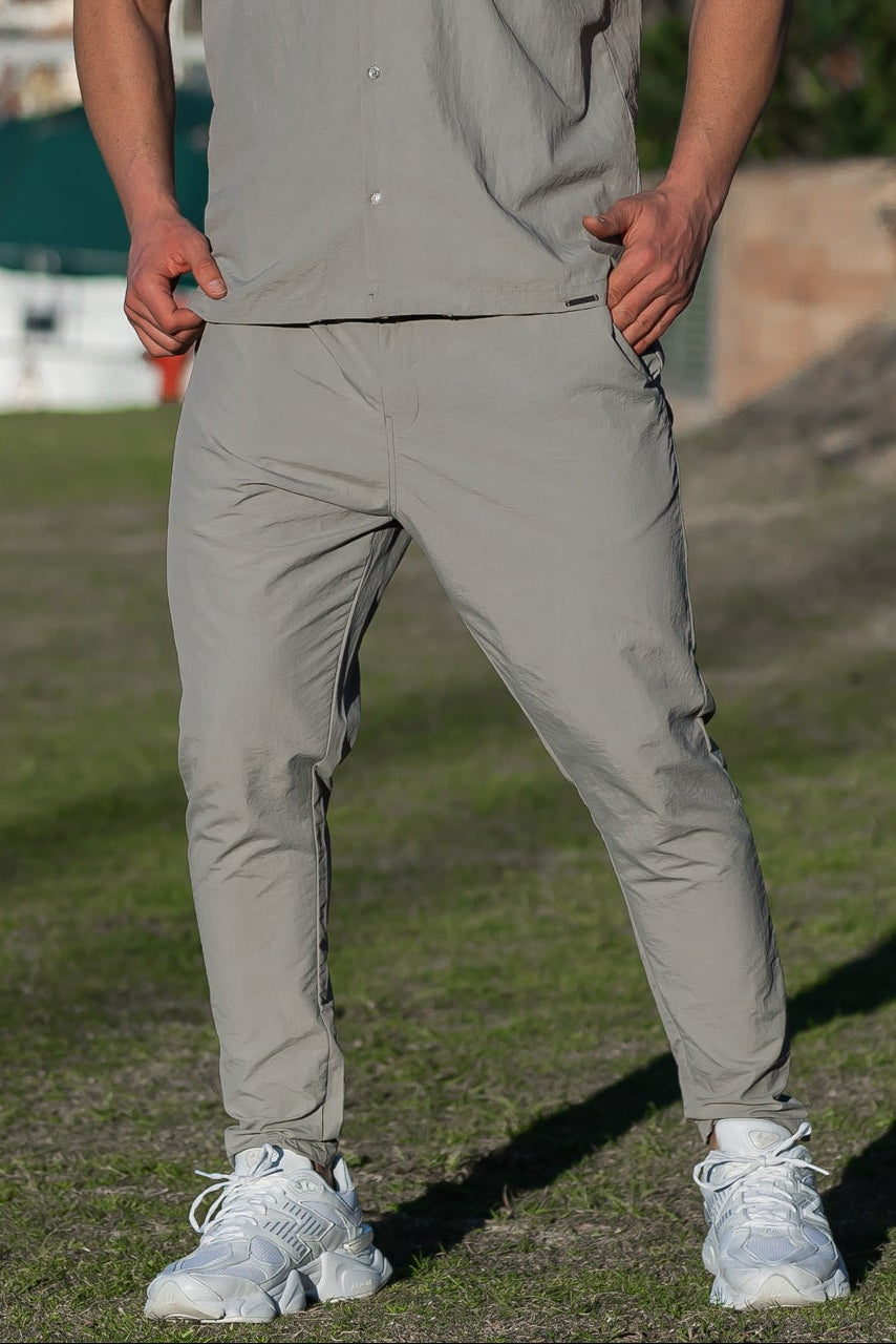 Crinkle Poly Textured Cottor Pants - Silver