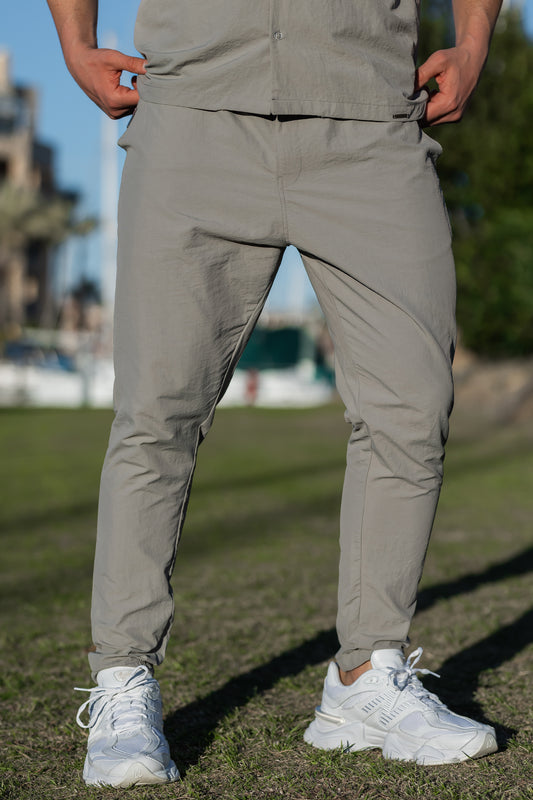 Crinkle Poly Textured Cotton Pants - Silver