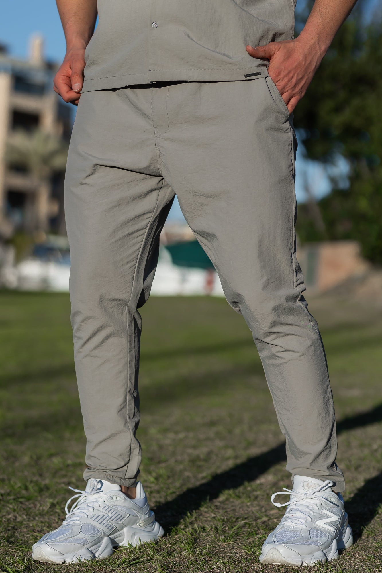 Crinkle Poly Textured Cotton Pants - Silver