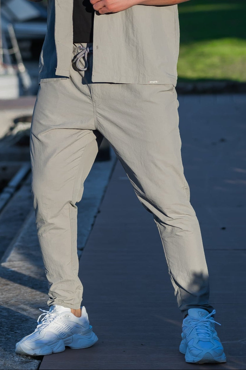 Crinkle Poly Textured Cotton Pants - Silver