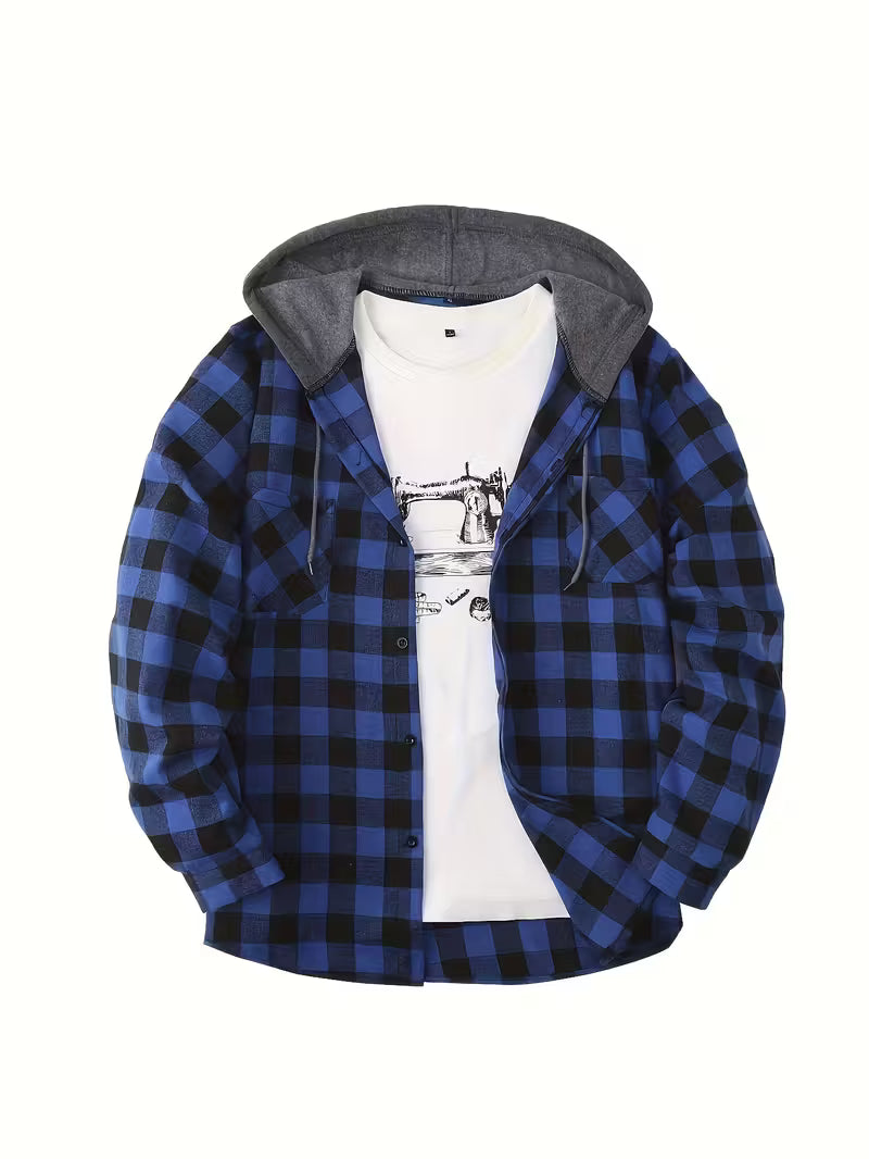 Flannel Hooded Shahcket - Blue