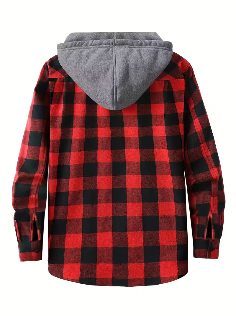 Flannel Hooded Shacket - Red