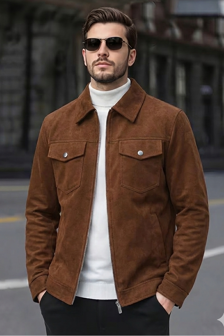 Suede Faux v2 Leather Jacket - Camel Twotone