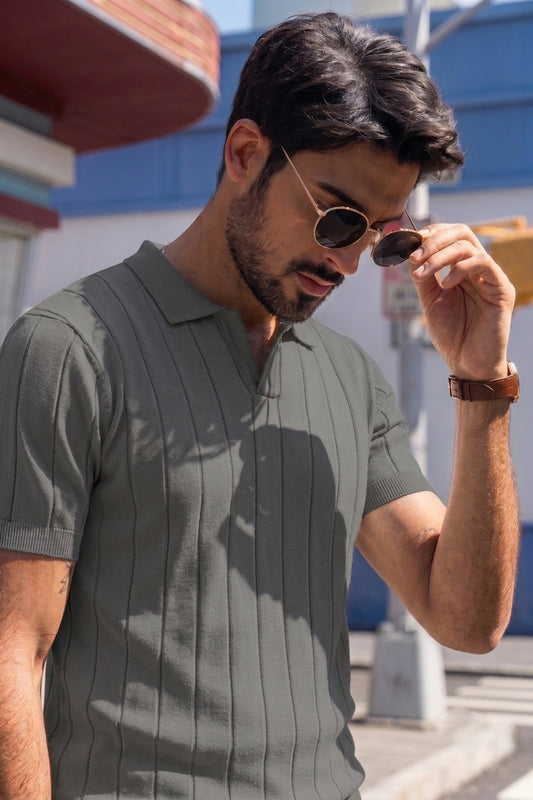 Rebel Drop Needle Texture Polo - Solid grey
