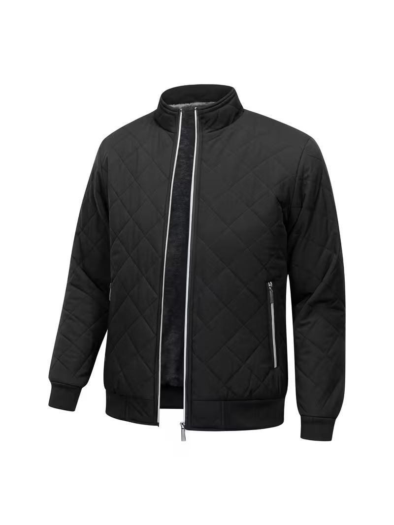 JS-22 Black quilting grey furr jacket with sherpa furr inside