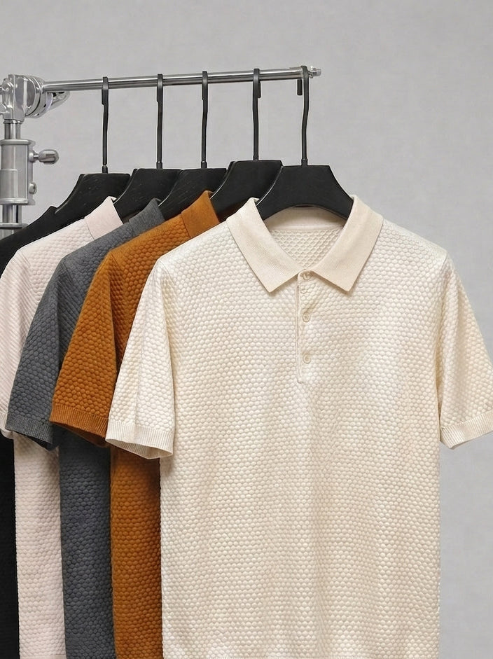Popcorn Bubble Texture Polo - Pearl