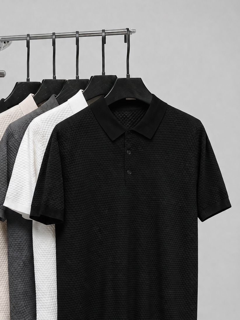 Popcorn Bubble Texture Polo - Black