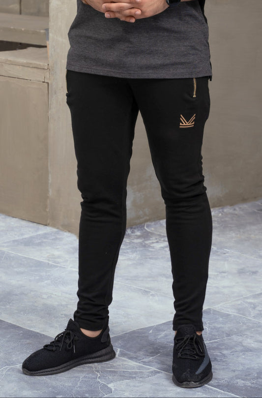 Premium Gold Zip Cotton Terry Trouser - Charcoal