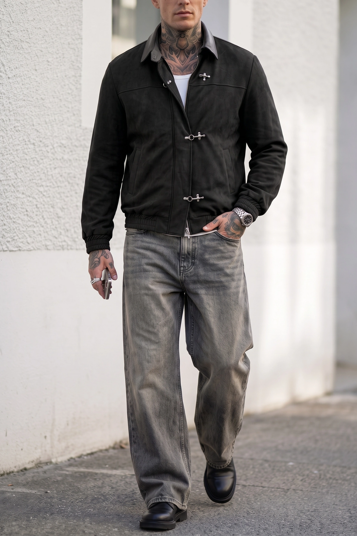 Suede Leather Jacket - Black