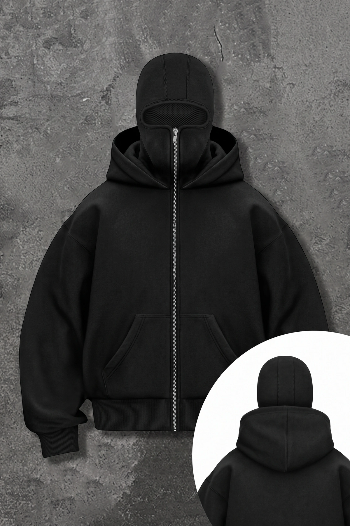 Balaclava Drop Shoulder Hoodie - Black