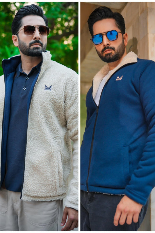 Reversible Sherpa Fleece Jacket - Navy/Skin