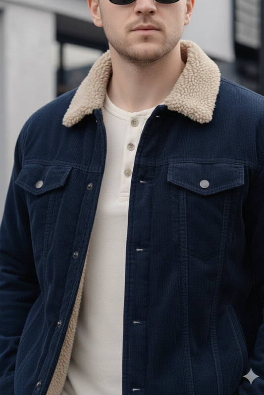 ClassicFit Corduroy Biker Jacket - Navy