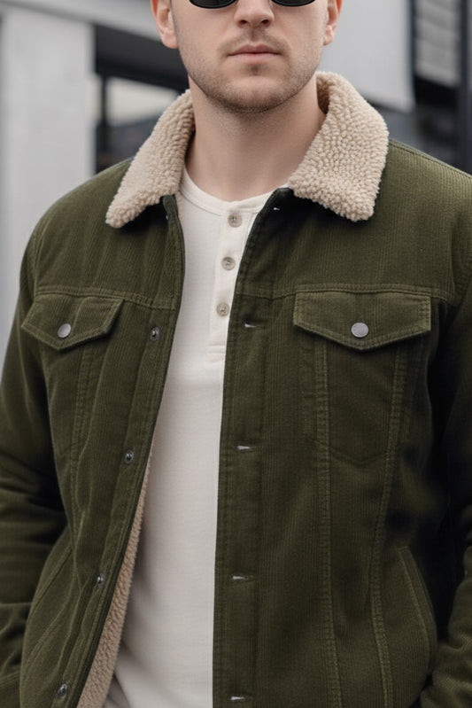 ClassicFit Corduroy Biker Jacket - OLIVE