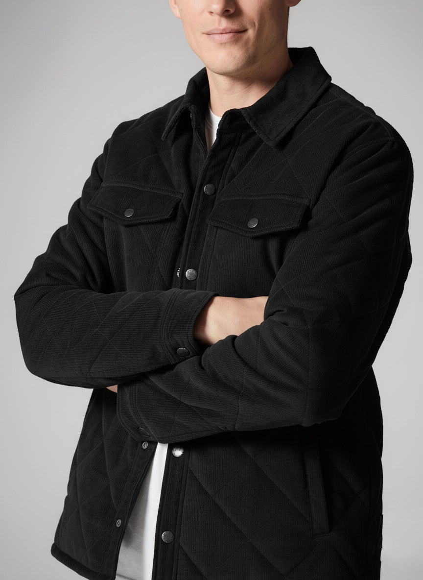 Corduroy Quilted Jacket - Black