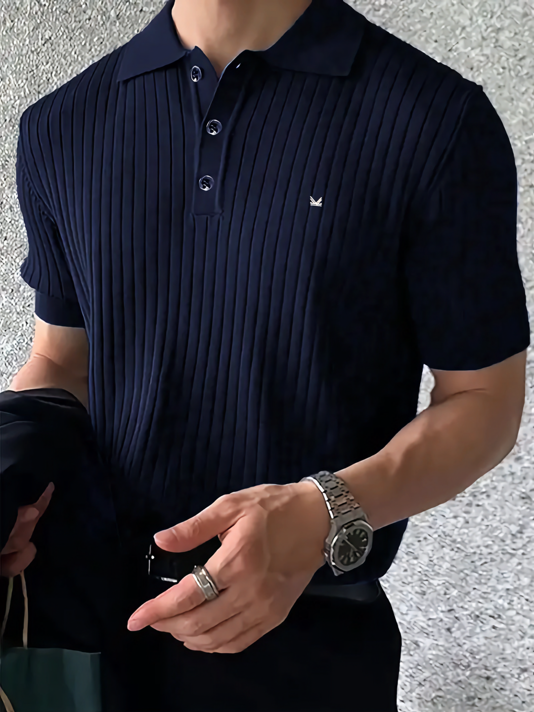 Drop Needle Texture Series Cotton  Polo - Navy