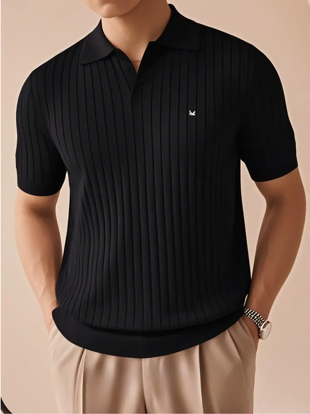 Drop Needle Texture Series Cotton Polo - Black