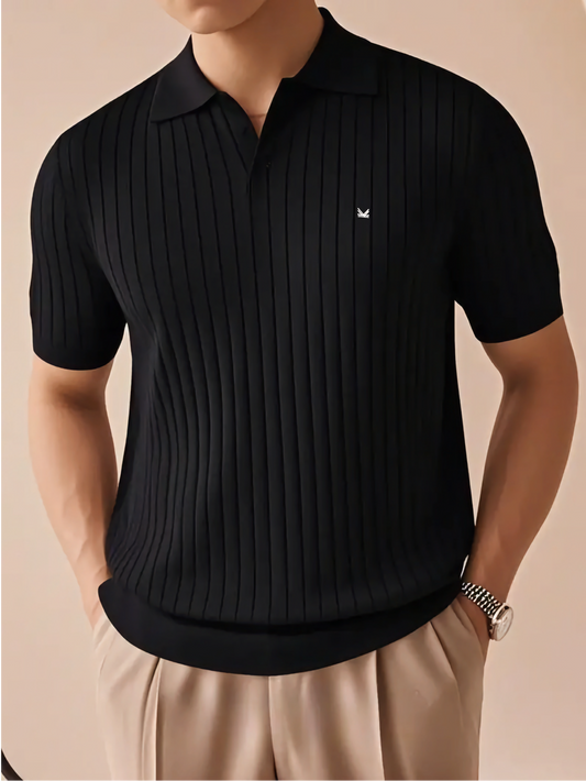 Drop Needle Texture Series Cotton Polo - Black