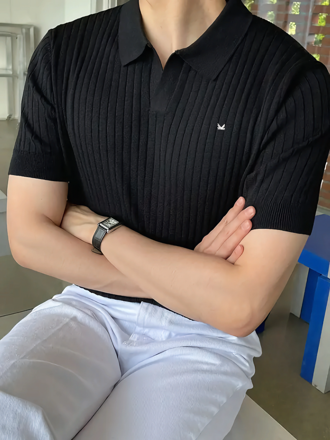 Drop Needle Texture Series Cotton Polo - Black