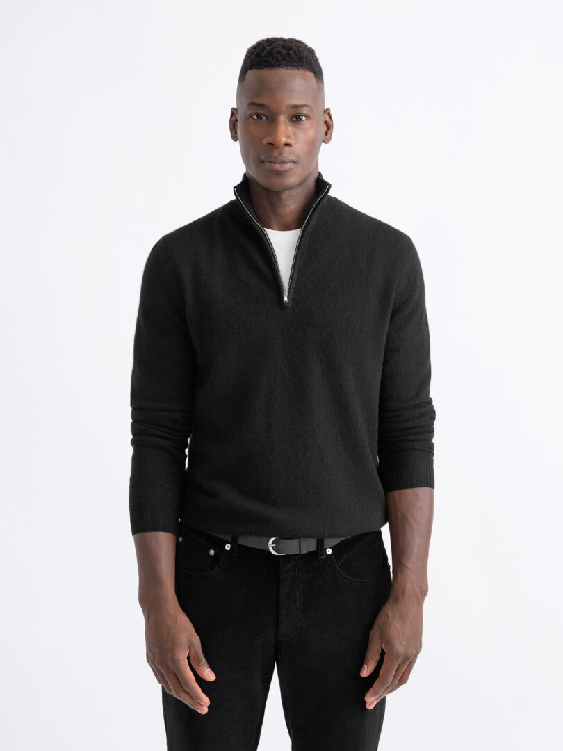 Quarter Zip Rib Knit Sweater - Black