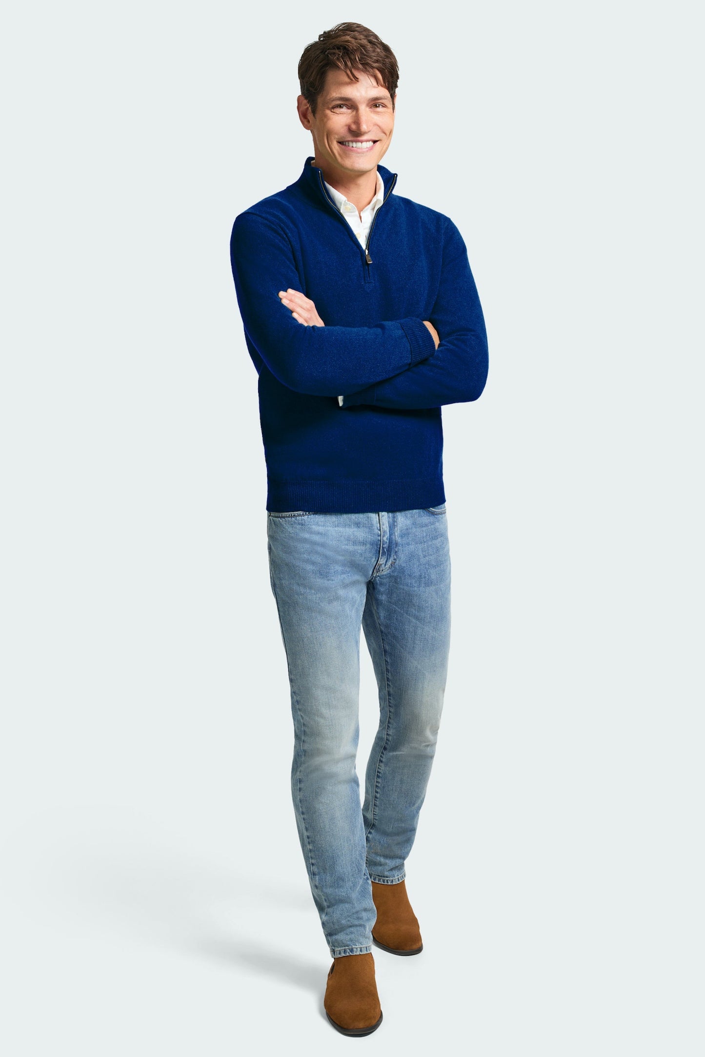 Quarter Zip Rib Knit Sweater - Dark Blue