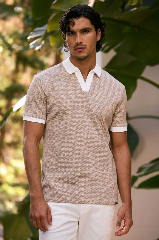 French Knitted Textured Polo - Golden