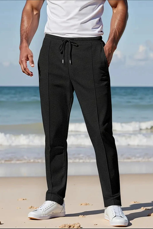 Honeycomb Texture Cotton Trouser - Black