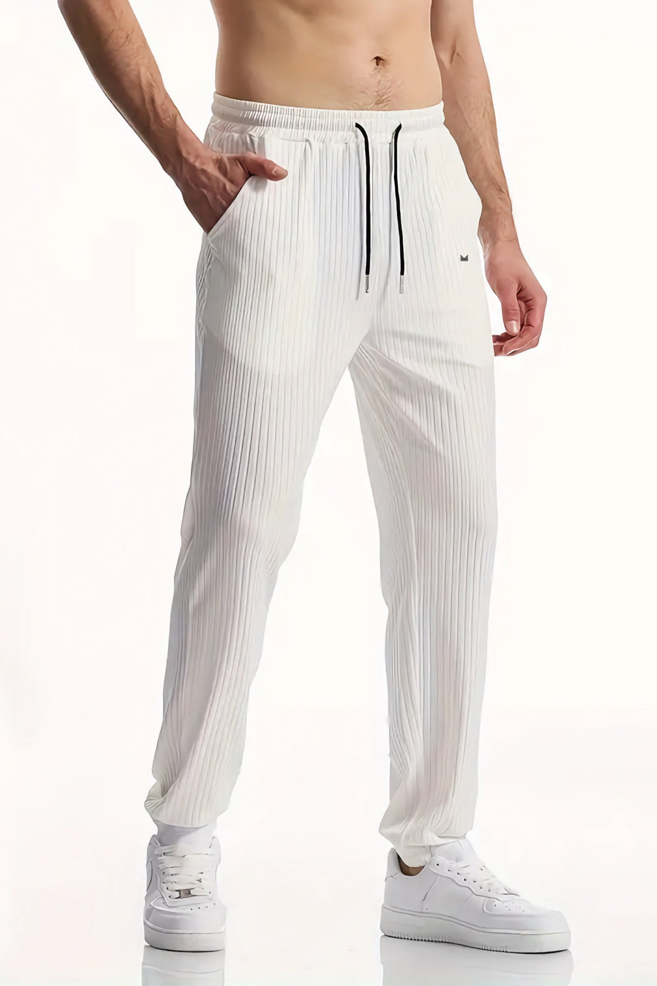 Drop Needle Texture Series Cotton Trouser - Cream