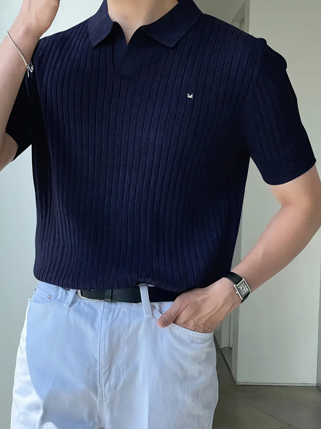 Drop Needle Texture Series Cotton  Polo - Navy