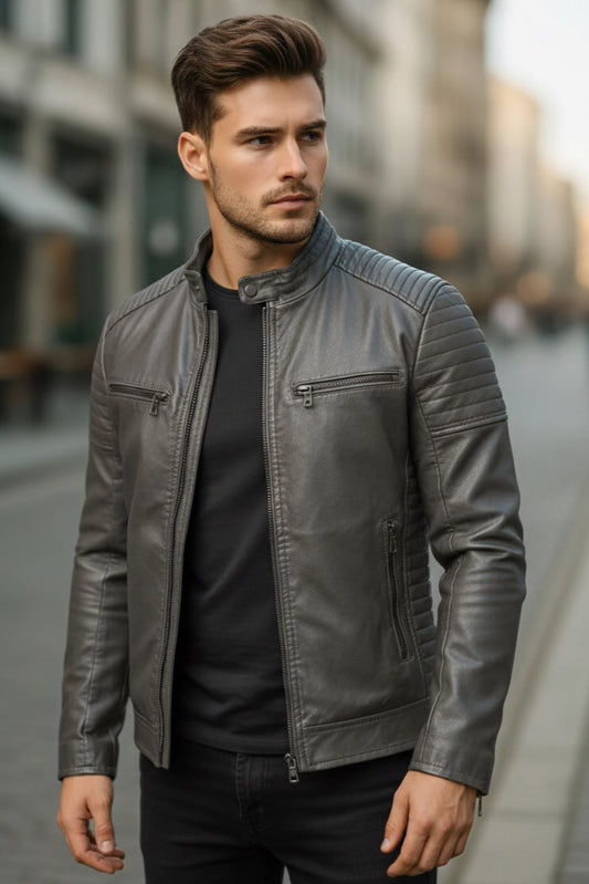 Signature Leather Jacket - Grey