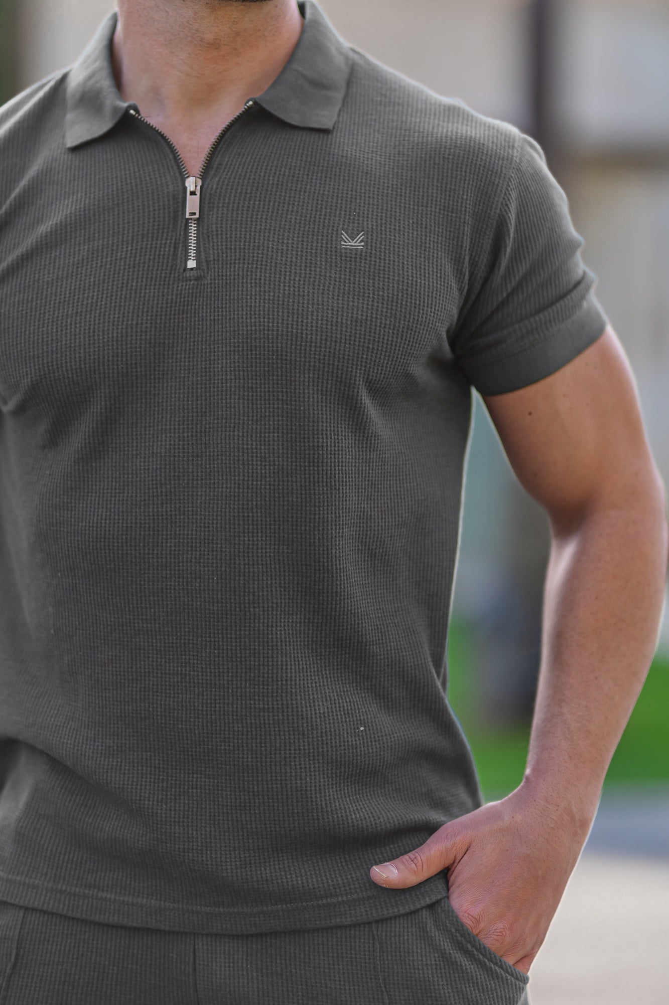 Textured Cotton Silver Polo