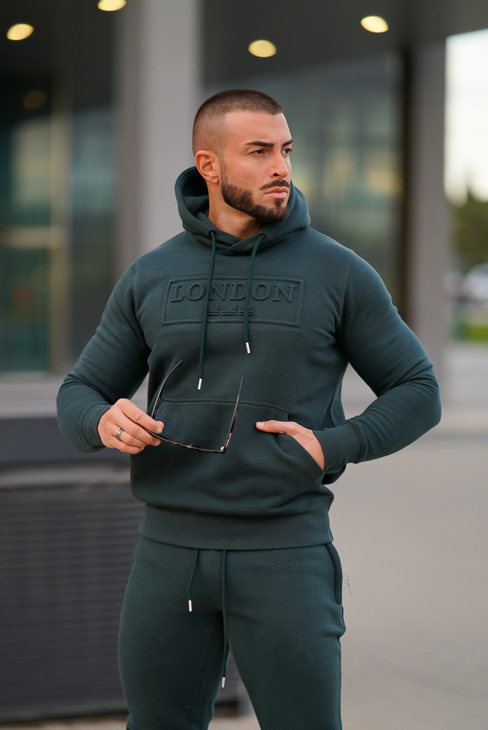 Embossed Cotton Tracksuit - Teal Green