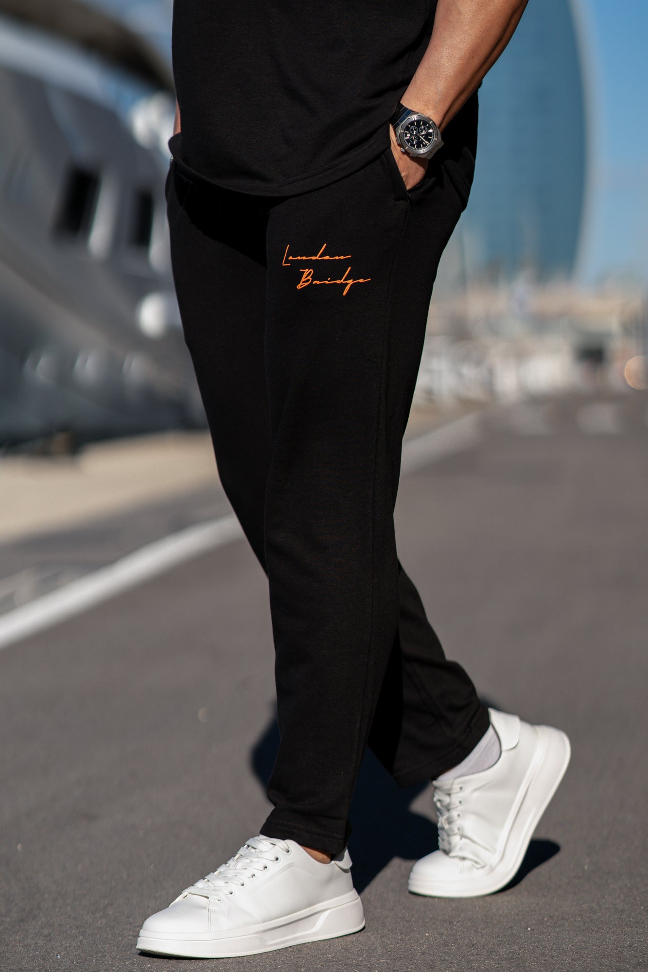 StraightFit Signature Cotton Terry Trouser in Black