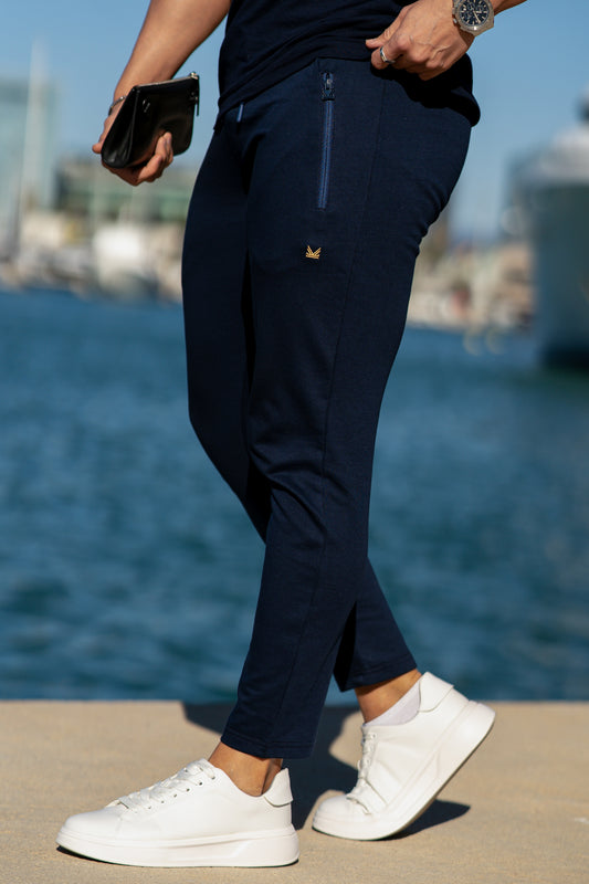 Premium Zip Cotton Terry Trouser - Navy