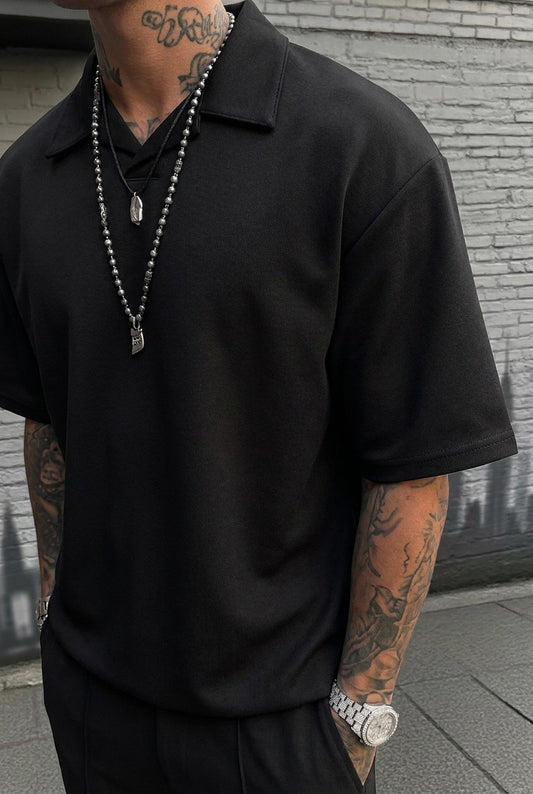 Charlie Drop Shoulder Polo - Black