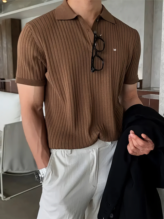 Cedro Drop Needle Texture Series Cotton Polo - Tan