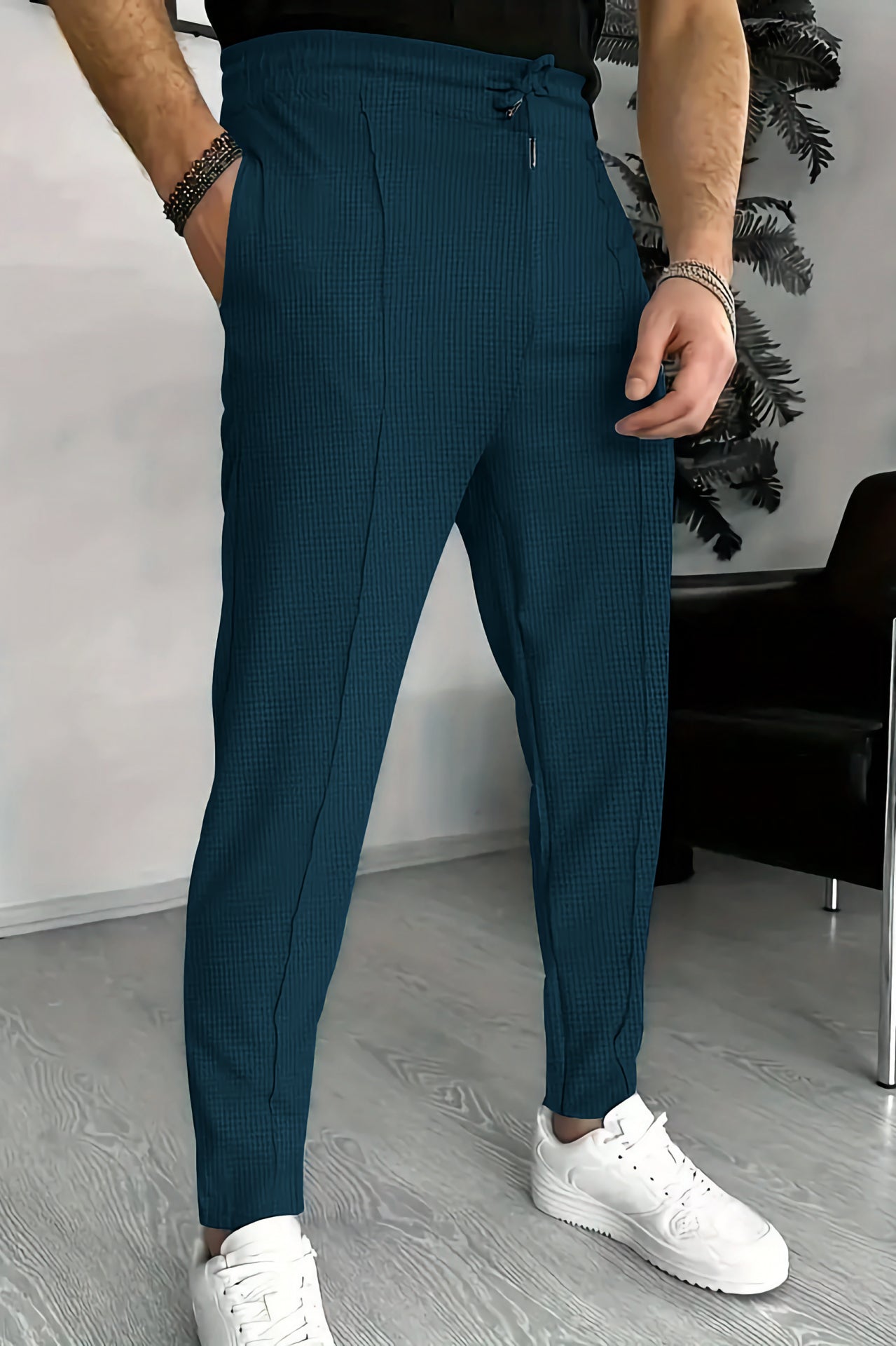 Textured Pant Style Cotton Terry Trouser - Seagreen