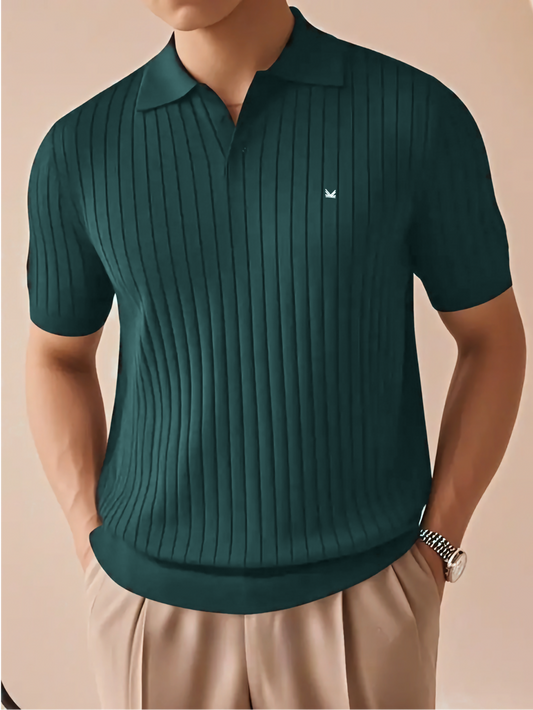Seagreen Drop Needle Texture Series Cotton Polo