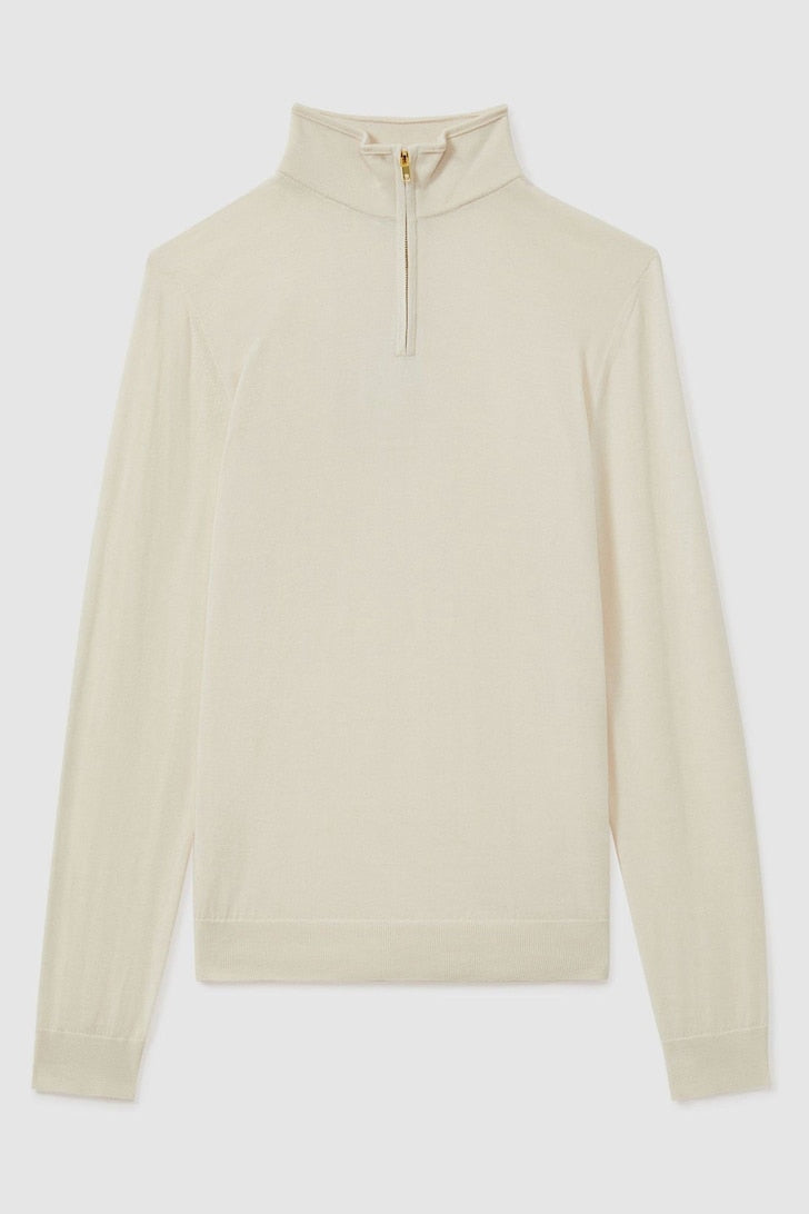 Quarter Zip Rib Knit Sweater - Off White