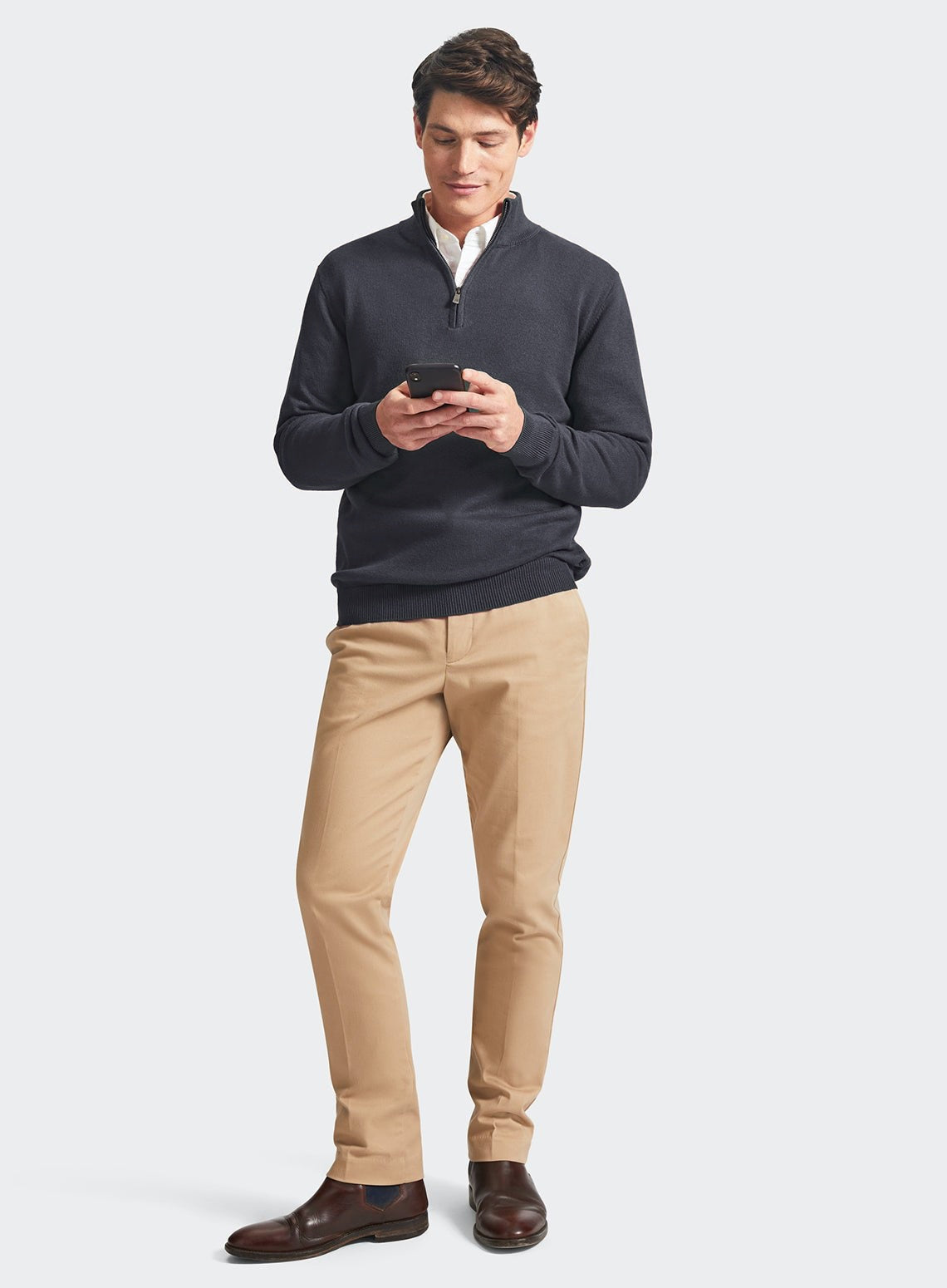 Quarter Zip Rib Knit Sweater - Solid grey