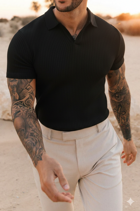 Azure ribbed polo - Black
