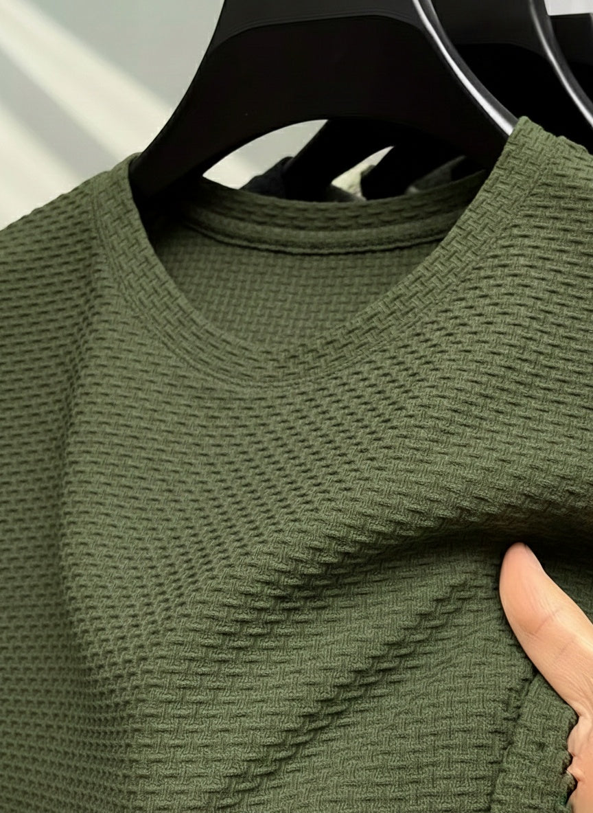 Jaquard Textured  Spandexdry T-shirt - Olive